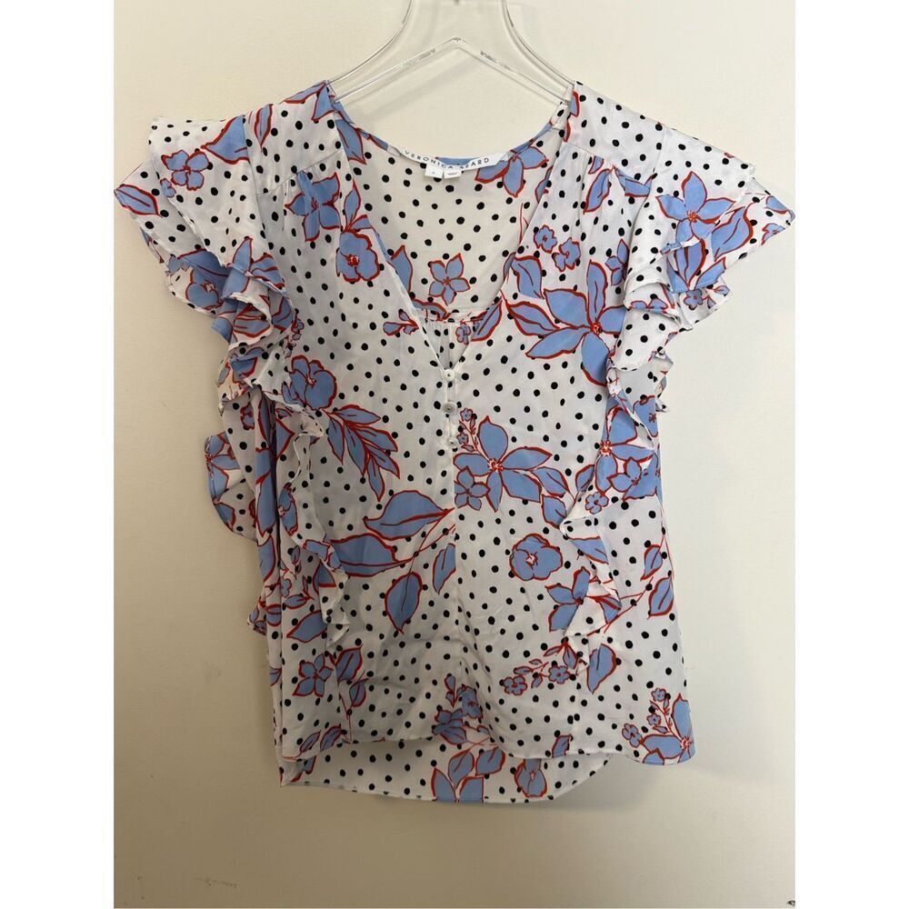 Veronica Beard V-Neck Flutter Sleeve Ruffle Floral Print Blouse Size 0